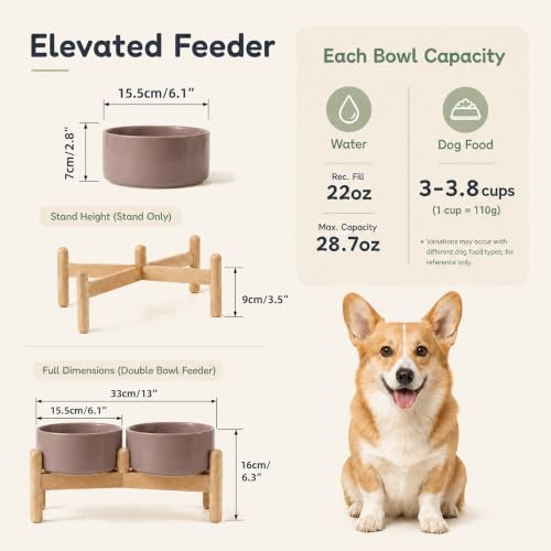 Ceramic Dog Bowls Elevated (Brown Coffee)