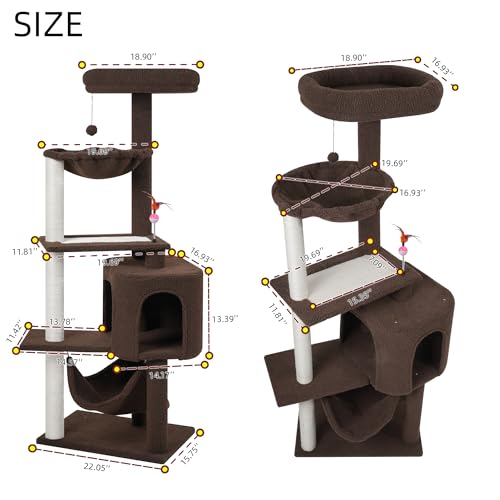 Cat Tree with Cat Condo Scratch Posts Scratch Tablet and Big Hammock (60.2'' Coffee)