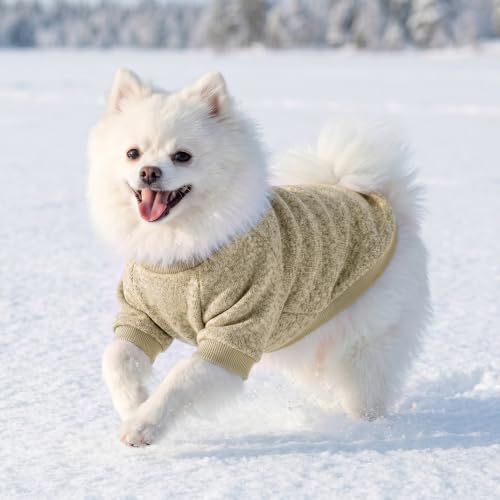 3 Pack Dog Sweaters for Small Dogs Girl Boy Winter Fleece Clothes Warm Soft Dog Sweatshirt Outfit for Dogs Cats Pet Apparel (Green+Brown+Blue / L (Back: 15.7", Chest: 19.6", 14-18 lbs))