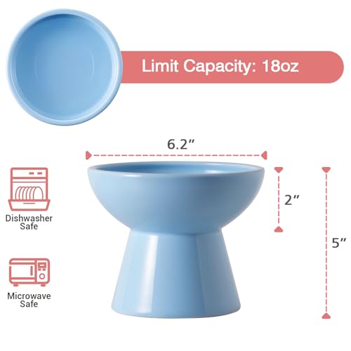 Extra Wide Elevated Ceramic 6.2" Deeper Cat Water Bowl (Blue-Deeper)
