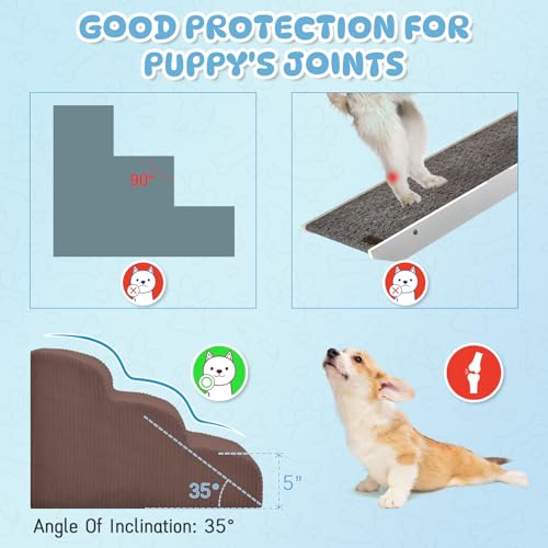 4 Step Dog Stairs Pet Ramp for High Beds (Coffee / 4-Step 20"H)