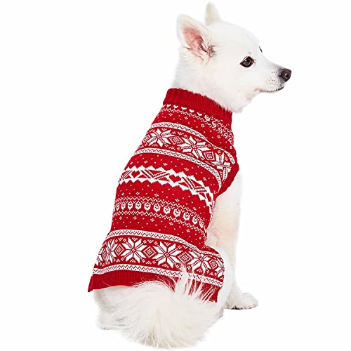 Ugly Christmas Snowflake Dog Sweater (22 inch (Pack of 1) / A Design: Dog - True Red)