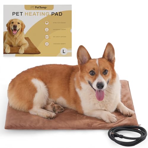 Pet Heating Pad for Cats Dogs Indoor & Sheltered Outdoor Waterproof Heated Cat Bed Heated Dog Bed Chew Resistant Cord Constant Temperature Electric Warming (Brown / Large: 26" x 20" x 1.3")