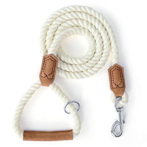 Dog Leash Braided Cotton Rope w (Snow White / 72 Inch-1/2")