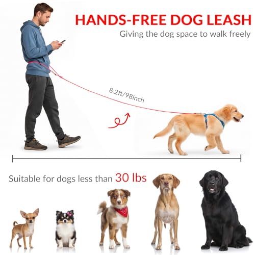8.2ft Hands Free Dog Leash (Red)