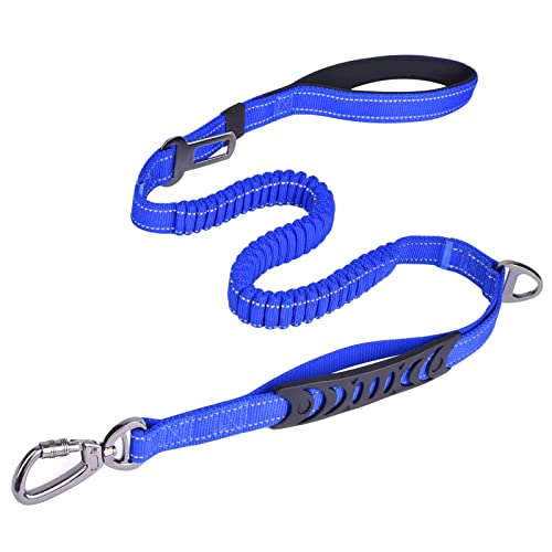 Heavy Duty Bungee Dog Leash with Locking Carabiner for Large Dogs (Navy Blue)