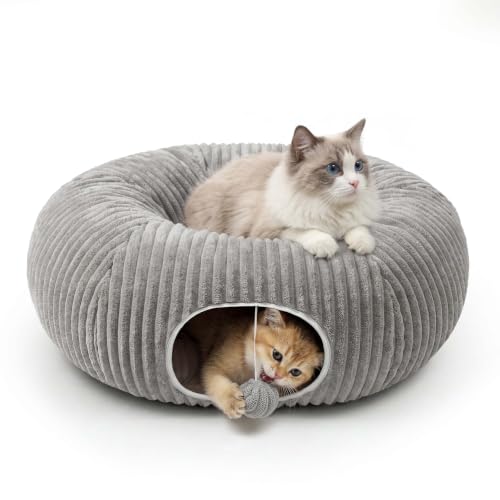 Cat Tunnel Bed for Indoor Cats (Grey / Medium)