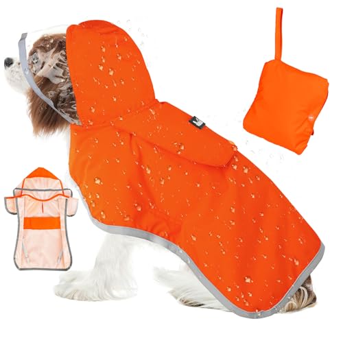 Dog Raincoat Waterproof Dog Rain Jacket with Clear Hooded (Orange / Medium)