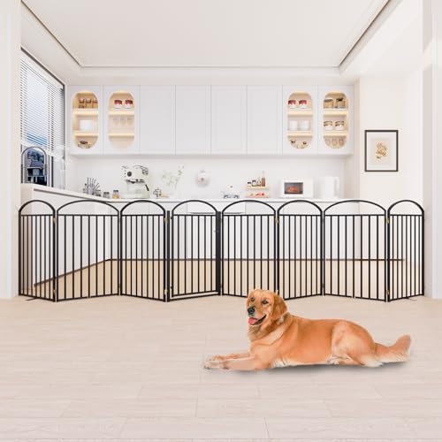 8 Panels Full Matel Freestanding Dog Gates with Door (【8 Panels with Door】192"W*36H" / Black)