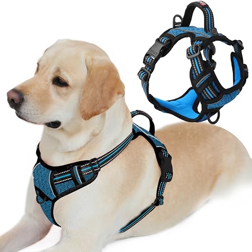 No Pull Dog Harness for Large Dogs (Large(Chest:24.5-32.5") / Blue/Black)