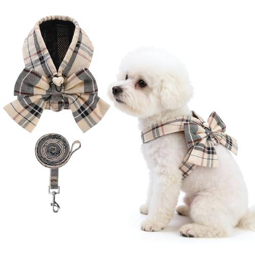 Small Dog Harness and Leash Set (Beige / M (Chest Girth: 16.1"-18.9"))