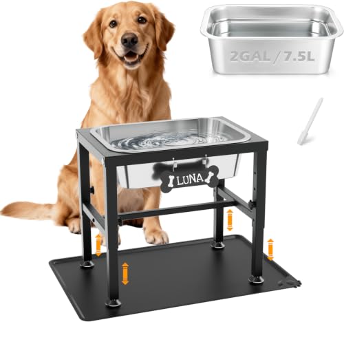 2 Gallon Elevated Dog Water Bowl for Large Dogs with Spill (Black-2 gal & mat / Height: 9.4-14.2")