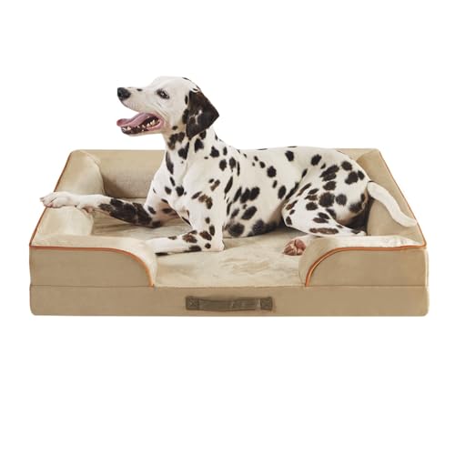 Orthopedic Dog Bed for Large Dogs (All-Foam Bolster Bed / Ally Khaki / Large (35" x 25" x 6.5"))
