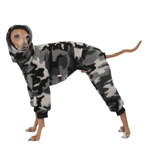 D Doggy Star Italian Greyhound Sweater Turtleneck Outfit Camo Warm Fleece Onesie Clothes Whippet for Dog Coat (2XL / Flc Grey Camo)