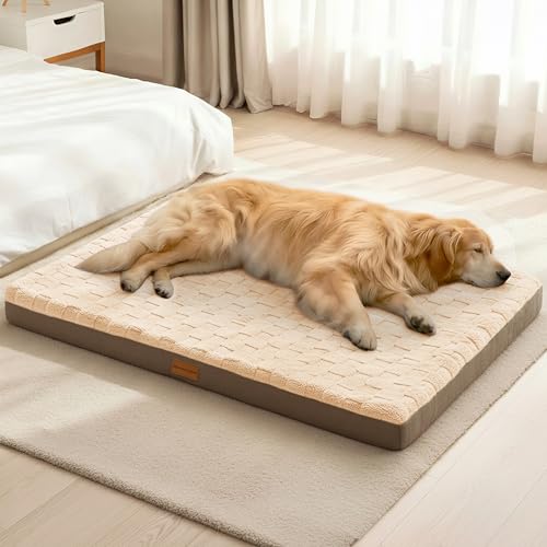 Orthopedic Large Dog Bed Washable Pet Crate Mat 48''X30'' Camel (Camel / 48"L x 30"W x 3.5"Th)