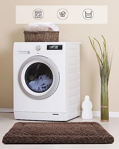 Washable Dog Bed Mat Medium Size Fluffy Pet Crate Pad 30x19 (Brown / 30.00" x 19.00" x 1.50")