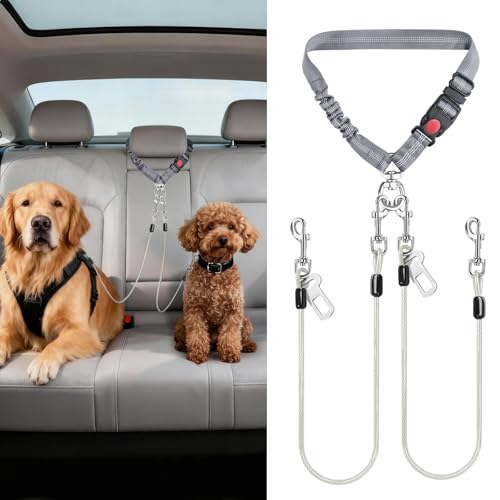 Dog Seat Belt for Car Stainless Steel 3 in 1 Dog Seatbelt 2 Pcs Grey (Gray+Gray)