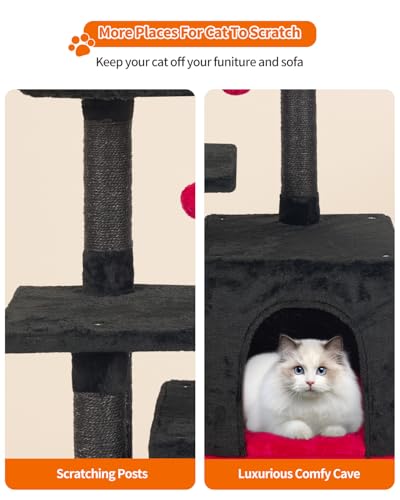 Cute Cat Tree Kitten Cat Tower Condo Cat Furniture Sisal Scratching Posts K (RedBlack)