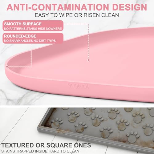 Waterproof Silicone Pet Food Mat with Raised Edge for Dog & Cat (Sakura Pink / 24"L x 16"W)