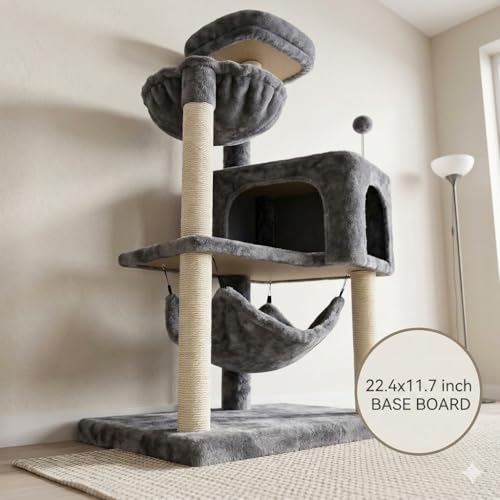 Cat Tree with Cat Condo and Big Hammock (39.4'' Grey)