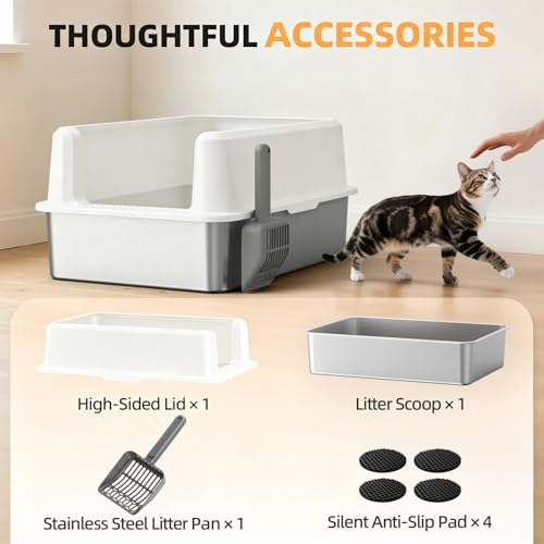 XXL Stainless Steel Cat Litter Box (24 - White (Pack of 1))