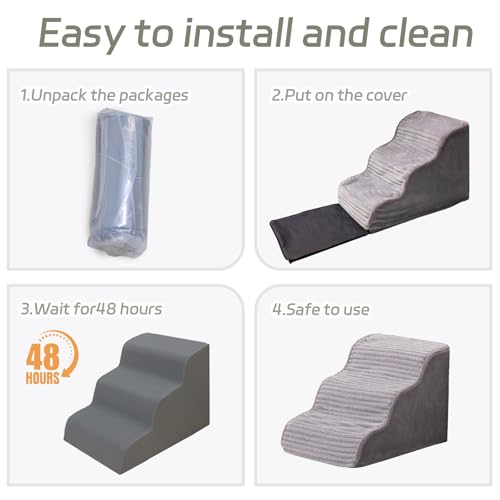 Dog Stairs for Small Dogs & Cats 15.7" H (Grey / Standard 3 Step-15.7"H)
