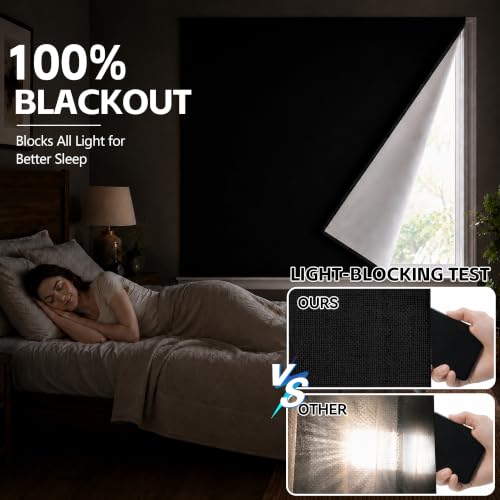 Adhesive Blackout Curtains for Blinds (Black / 52"W x 84"H)