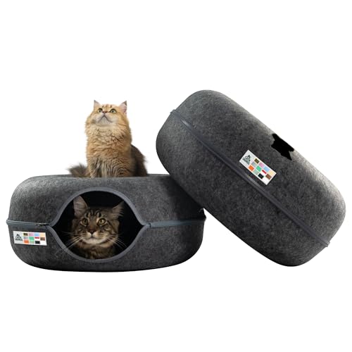 Peekaboo Cat Cave Donut for Multiple & Large Cats up to 30 (Dark Gray + Dark Gray / Large)