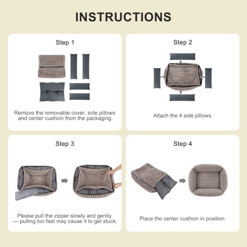 Medium Dog Beds for Medium Dogs Washable (Khaki / M Plus (30"x24"x8"))