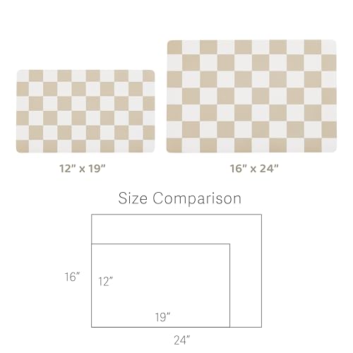 Checkered Dog Feeding Mat (24"L x 16"W / Beige)