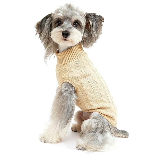 Dog Sweater Soft Warm Turtleneck Knitted Clothes for Small Medium Large Pet (Apricot / XX-Small)