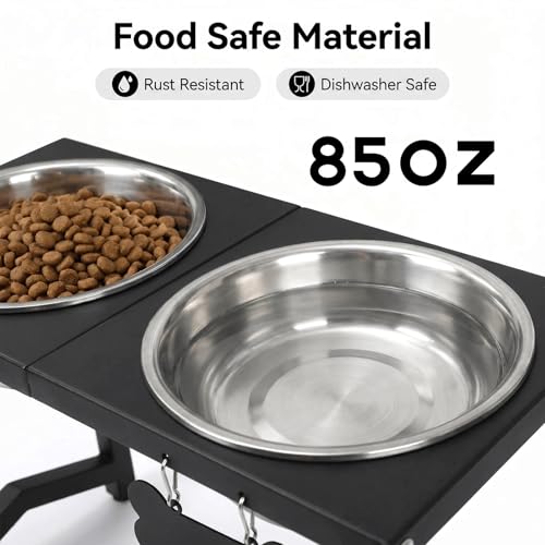 Elevated Dog Bowls (Black-85oz x 2 / Height: 13")