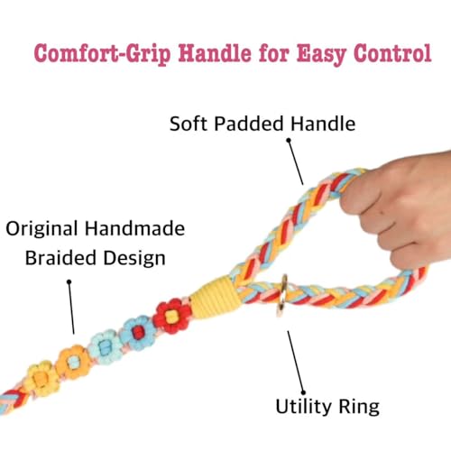 5FT Braided Cotton Rope Leash for Small (Sunny Garden)