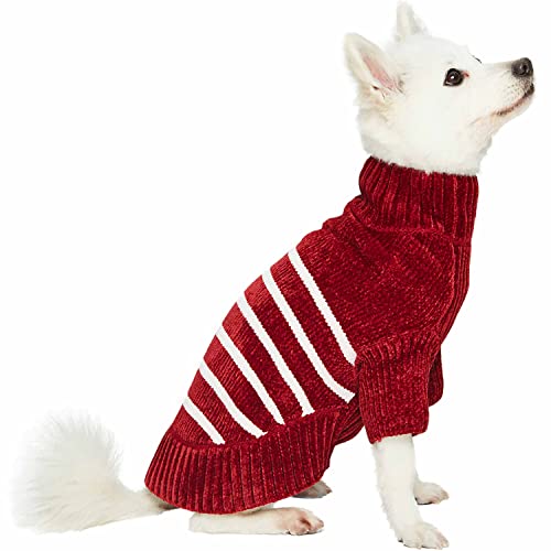 Cozy Soft Chenille Classy Striped Dog Sweater in Burgundy Red (18 inch / Burgundy Red)
