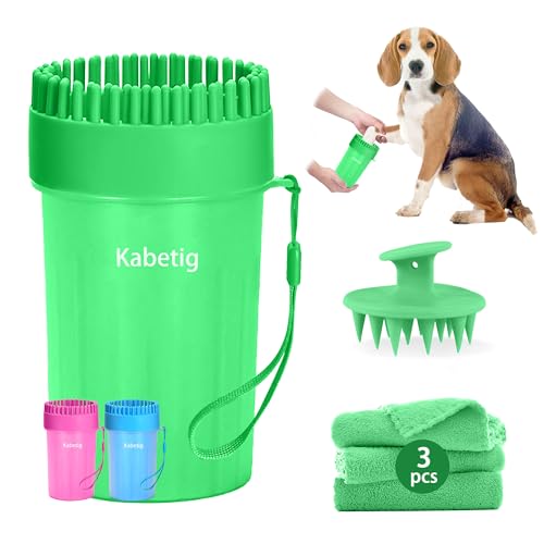 Dog Paw Cleaner Cup with Detachable Top Brush for Small (Medium(3Towels&Brush) / Green)