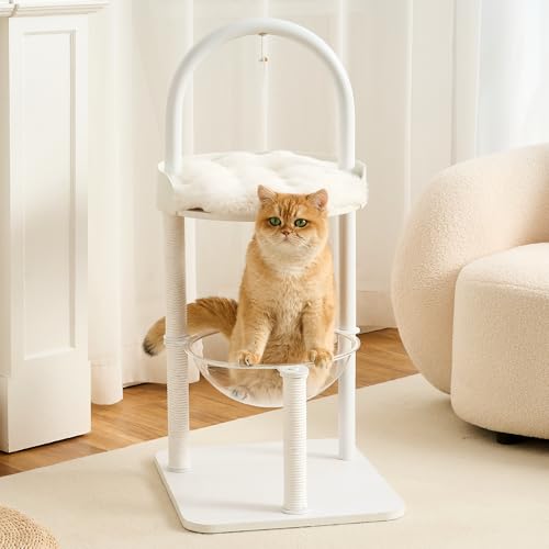 34" Modern Cat Tree Furniture for Indoor Small & Medium Cats (Soft White-34")