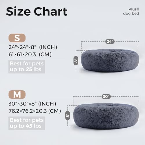 Western Home Calming Donut Small Dog Cat Bed Washable Puppy Bed (Navy Grey / 24.0"l x 24.0"w x 7.0"th)