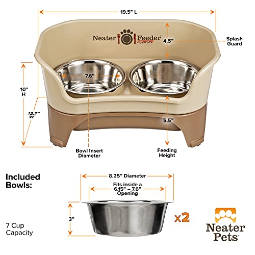 Express Mess Proof Dog Bowls Elevated for Medium to Large Sized Breed (Medium to Large w/ Standard Bowls / Cappuccino)