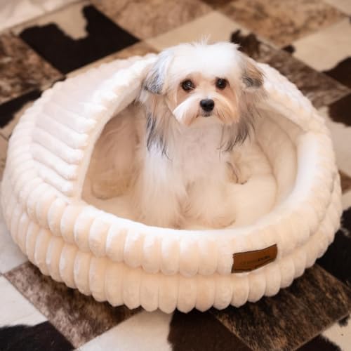 Cat Cave Bed for Indoor Cats Covered Hooded Pet Bed with Cushion (White)