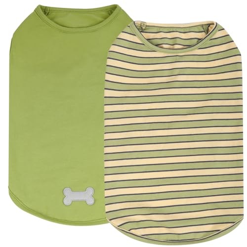 2Pack Cotton Dog Shirt for Small Dogs Soft Striped Tank Top (Large (13-19lbs) / 05# 2Pack (Green+Striped))