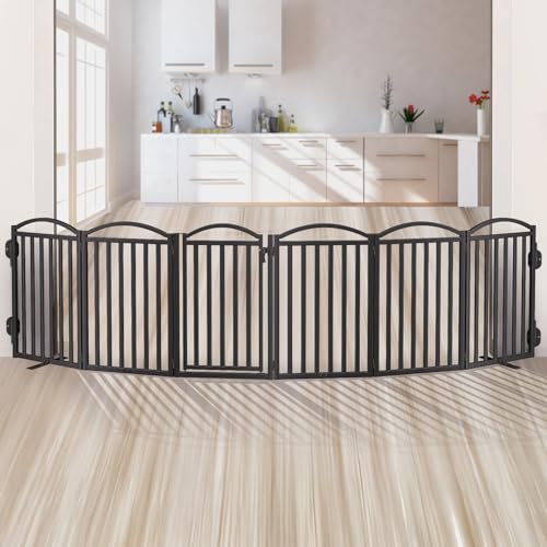 Metal Freestanding Dog Gates (Black / 120''W × 32''H)
