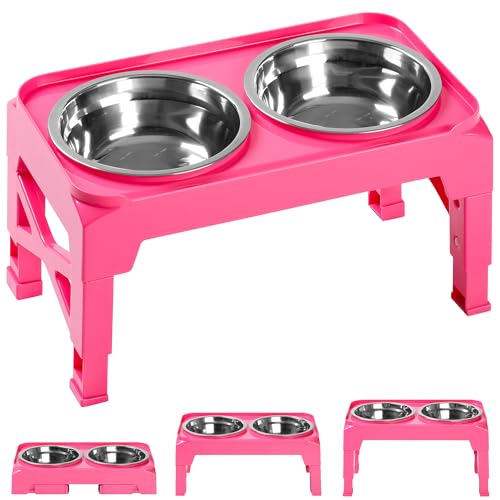 Elevated Dog Bowls with 2 Stainless Steel Dog Food & Water Raised Bowls with No Spill Edge Non (S (6" for Small Dogs) / Pink)