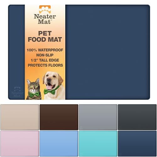 Neater Mat Pet Mats for Food and Water (24"L x 16"W / Dark Blue)