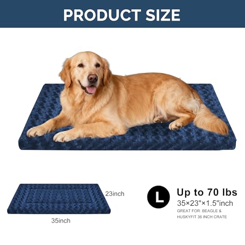 Dog Beds Crate Pad (L(35"*23"*1.5") / Navy Blue-1pc)