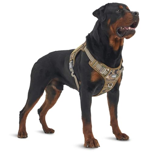Tactical Dog Harness for Large Dogs (Camo / XL(Neck:20-31",Chest:26-42"),75-135 lbs)