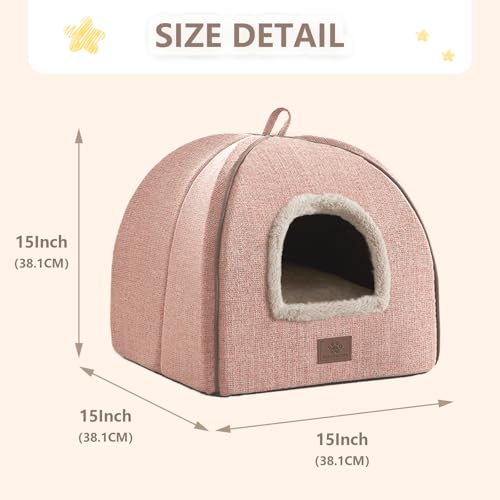 Cat Bed for Indoor Cats (Light Pink / M(15 x 15 x 15 Inch))