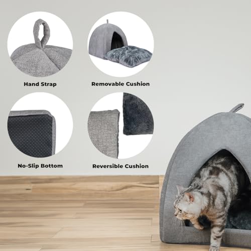 Cat Bed for Indoor Cat (Gray (Tent) / 16" x 16" x H:16")