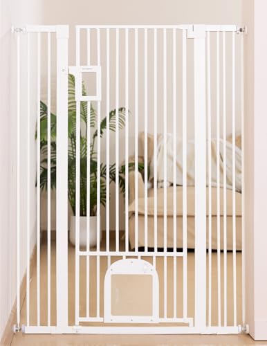 55" Extra Tall Pet Gate with Cat Door (White - P / 55" Tall, 29-43" Wide)