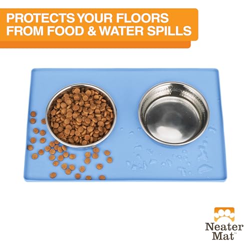 Neater Mat Pet Mats for Food and Water (19"L x 12"W / Light Blue)