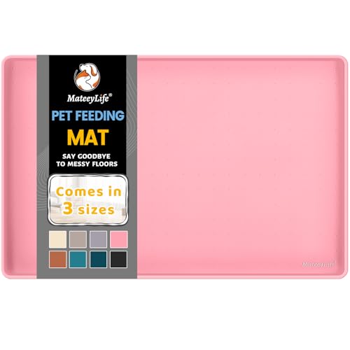 Silicone Cat & Dog Food Mat for Floors Waterproof (Pink / 24''×16'')
